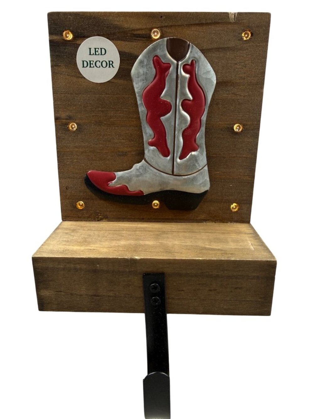 Western Boot LED Wall Hook Rustic Wood Decor Boot Barn Ranch Stocking Hanger